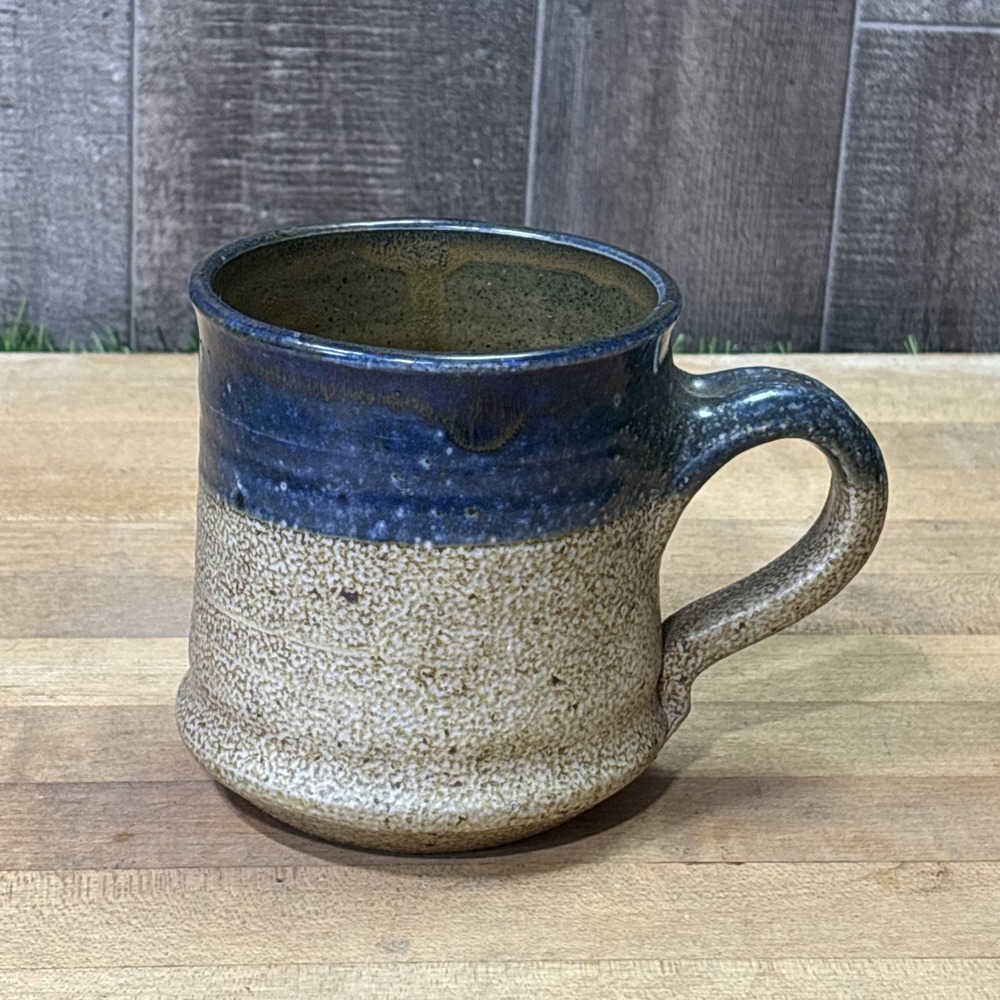 Vintage 1979 Signed Studio Pottery Stoneware Mug Blue Brown Hand Thrown MCM